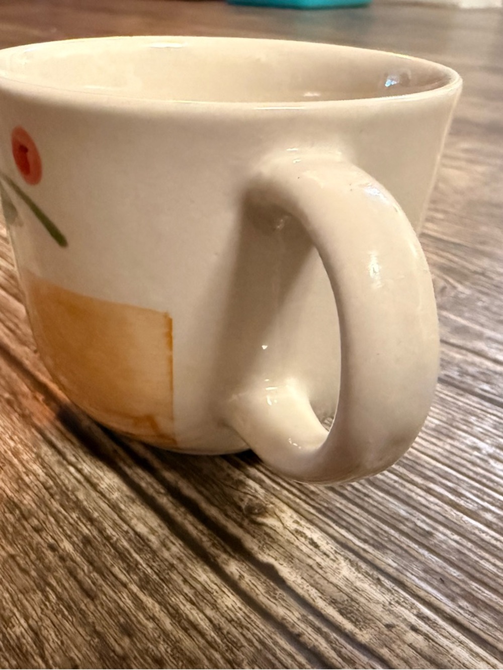 Floral Ceramic Mug Yellow White Green Pink Glossy Pottery Round Pattern - Picture 3 of 5